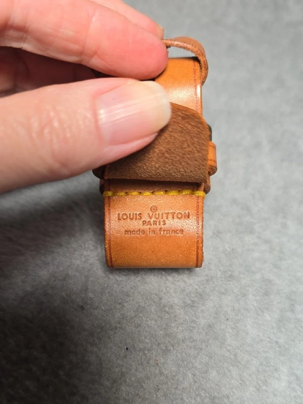 Authentic Louis Vuitton Vachetta Leather Luggage Tag with Gold-Tone Buckle